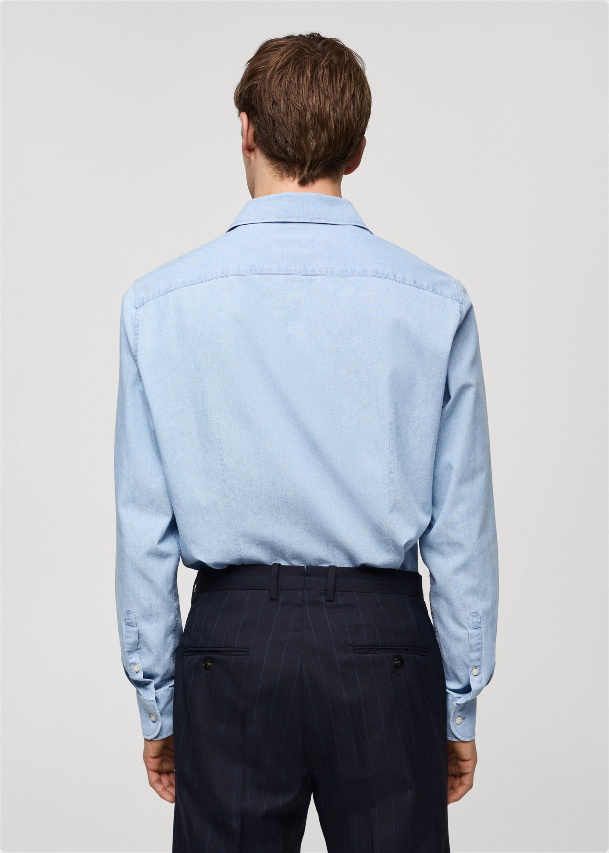 100% indigo cotton slim-fit shirt - Reverse of the article, Sky Blue. Ref: 67068267-00.