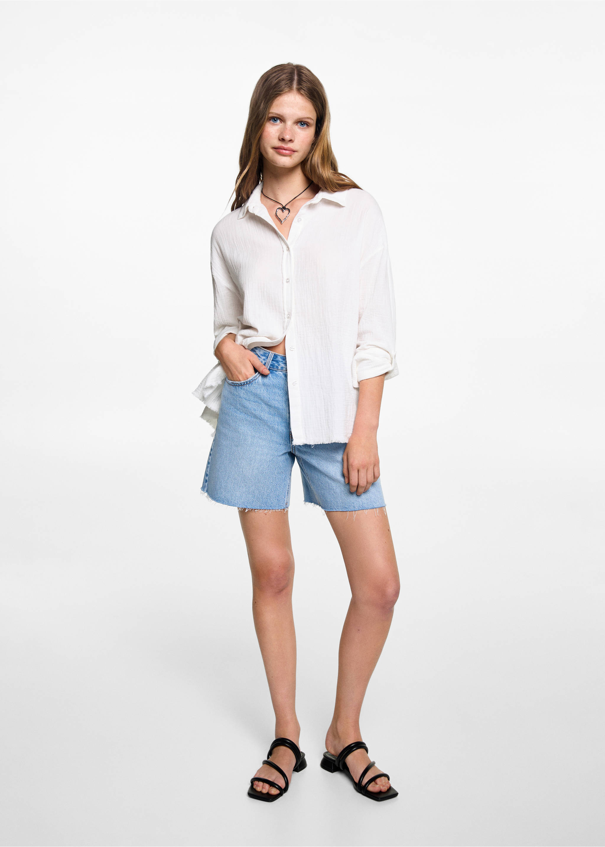 Camisa algodón bambula - Plano general, Blanco roto. Ref: 67068272-00.