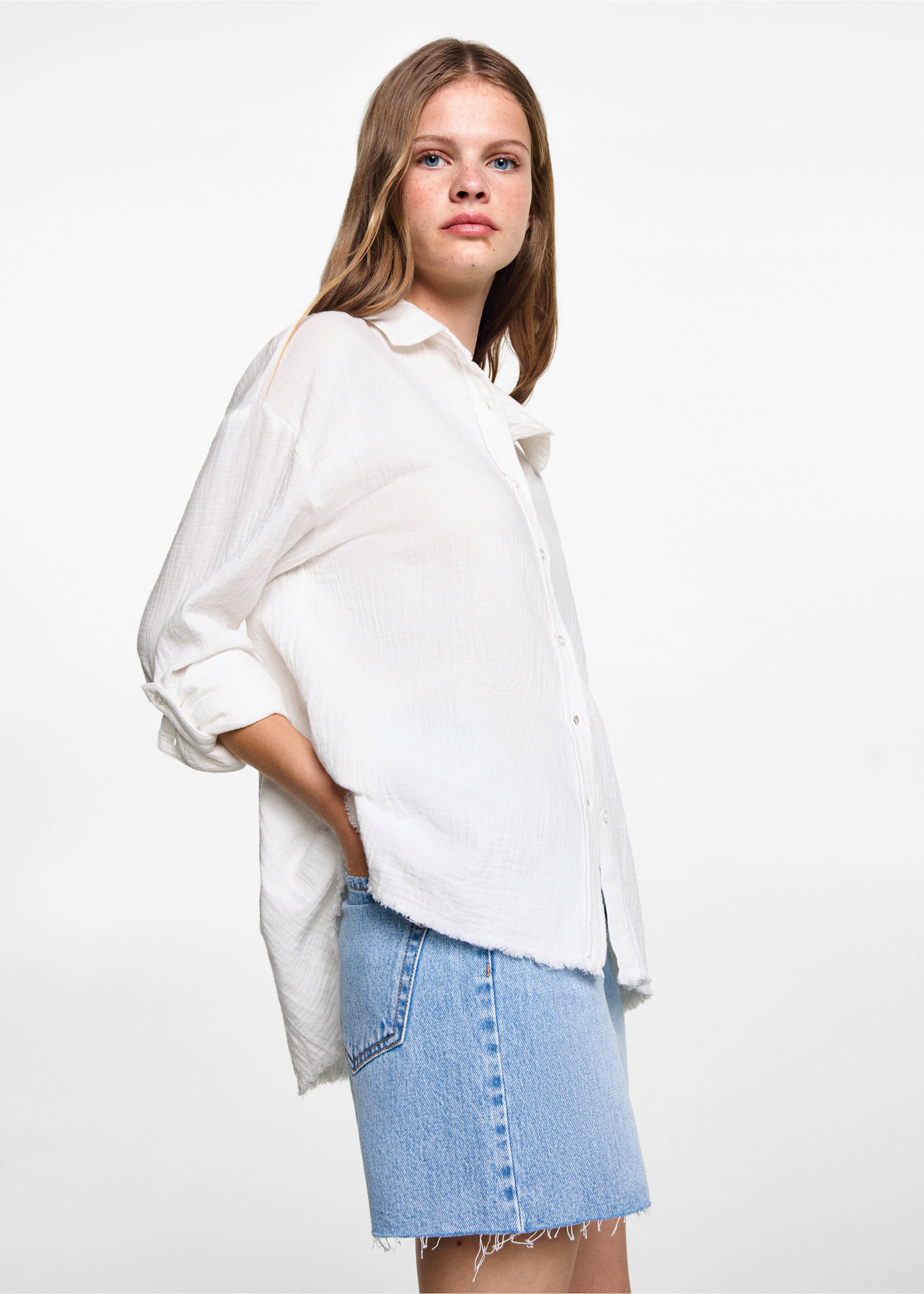 Camisa algodón bambula - Plano medio, Blanco roto. Ref: 67068272-00.