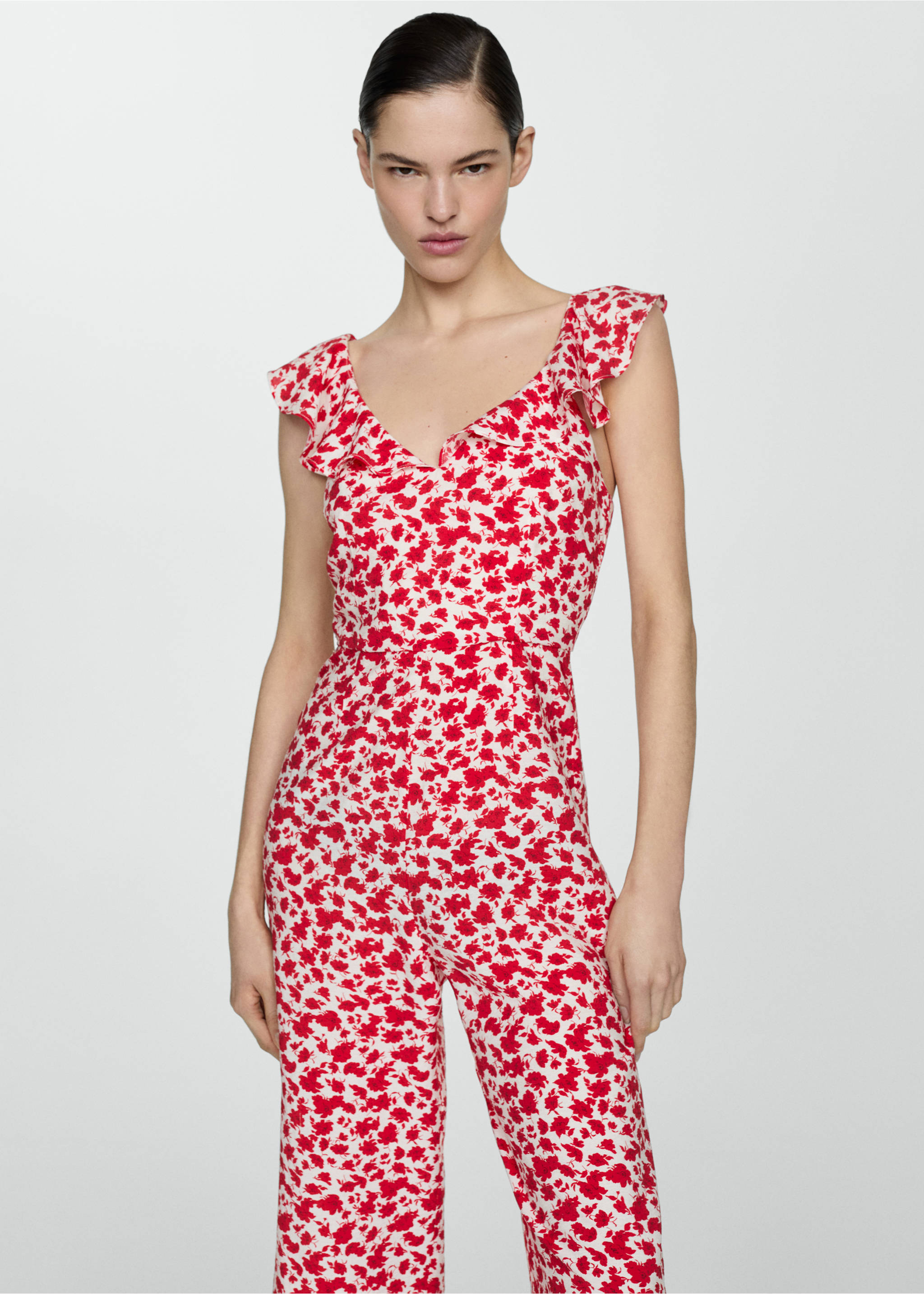 Floral-print long jumpsuit - Medium plane, Red. Ref: 67068642-00.