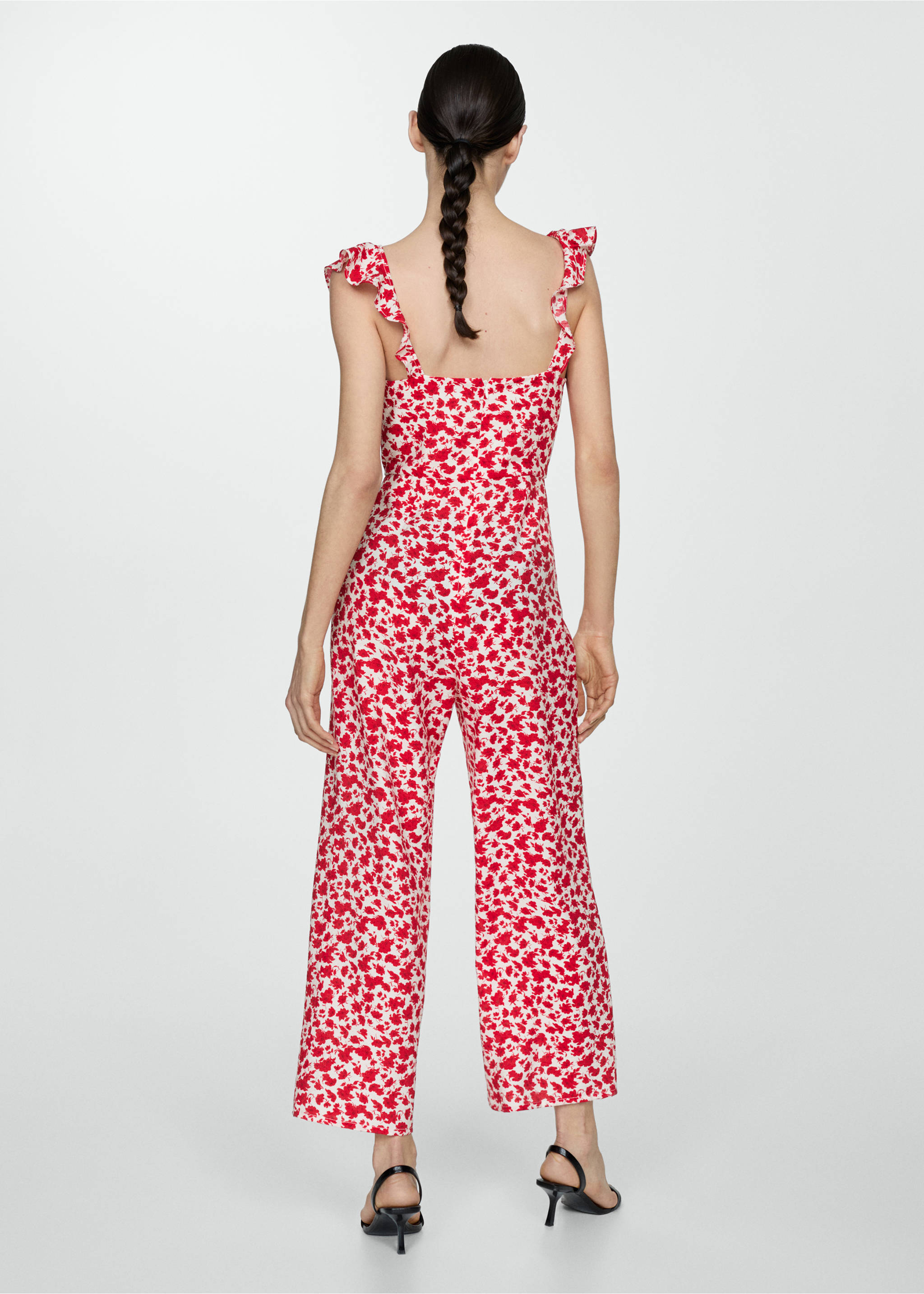 Floral-print long jumpsuit - Reverse of the article, Red. Ref: 67068642-00.