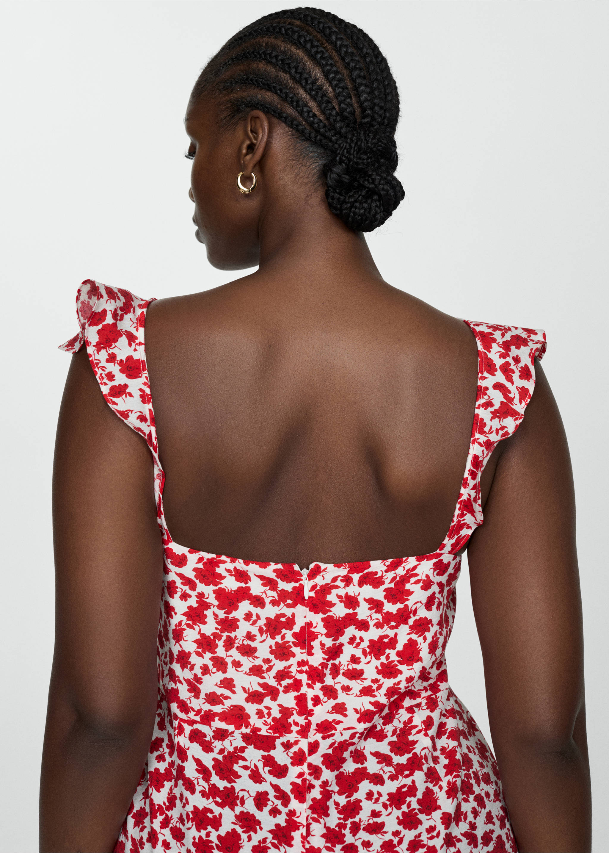 Floral-print long jumpsuit - Details of the article 4, Red. Ref: 67068642-00.