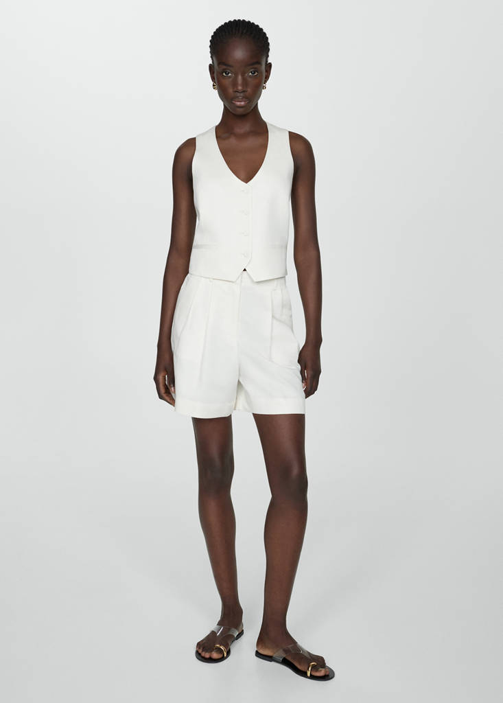 Linen waistcoat with buttons — White