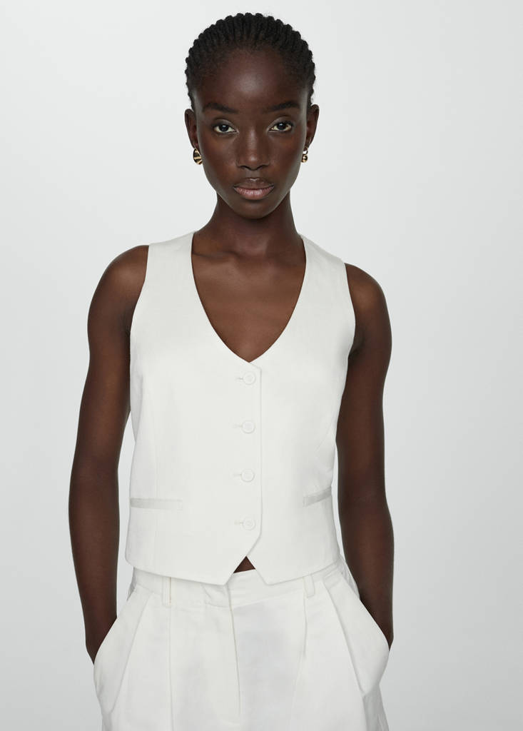Linen waistcoat with buttons — White