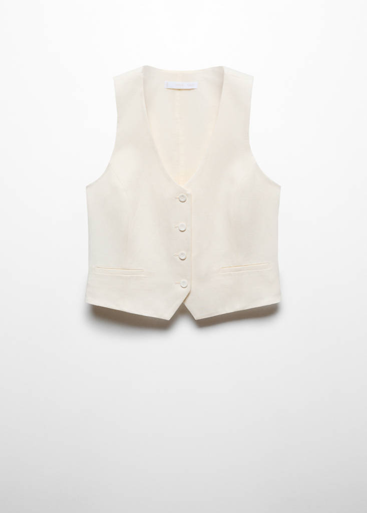 Linen waistcoat with buttons — White