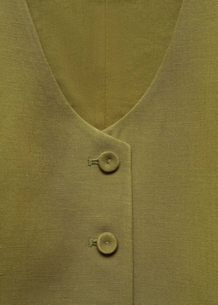 Linen waistcoat with buttons — Khaki