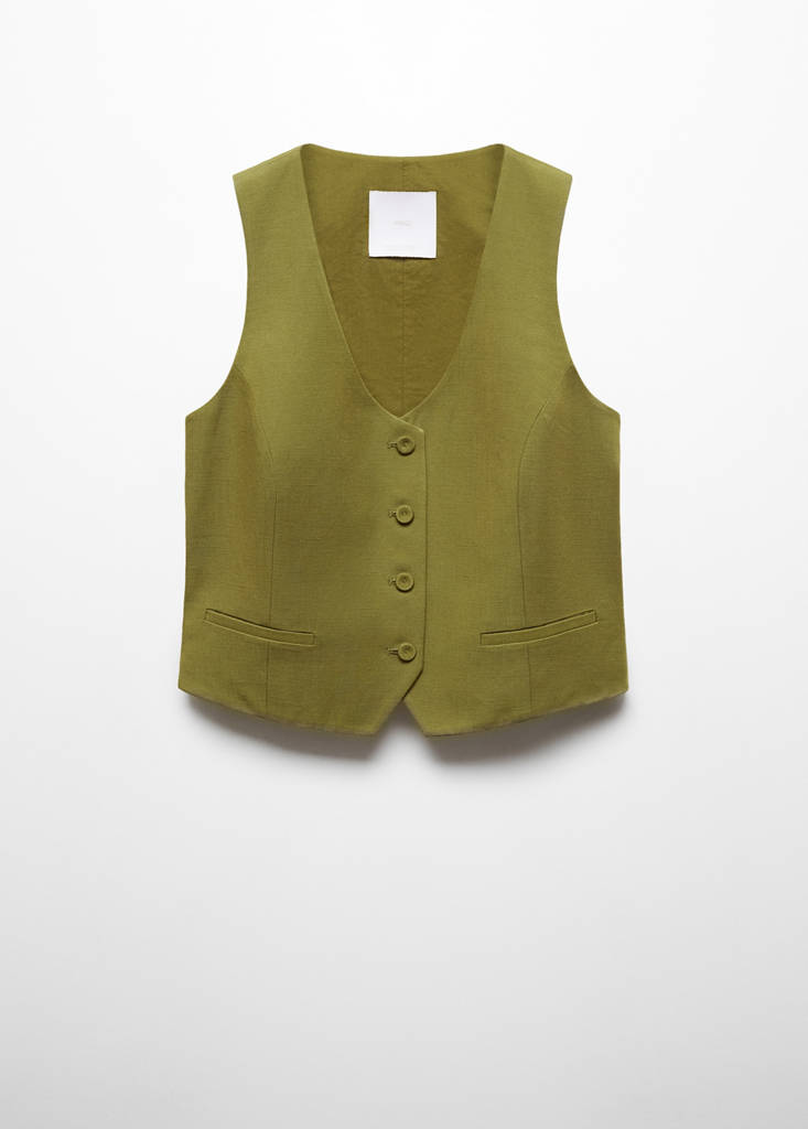 Linen waistcoat with buttons — Khaki