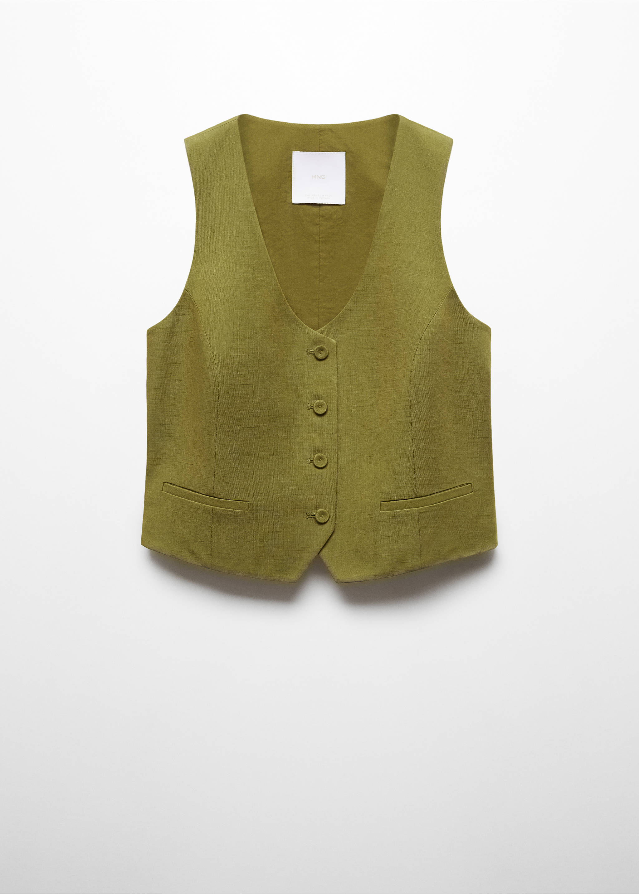 Linen vest with buttons - Article without model, Khaki. Ref: 67069229-00.