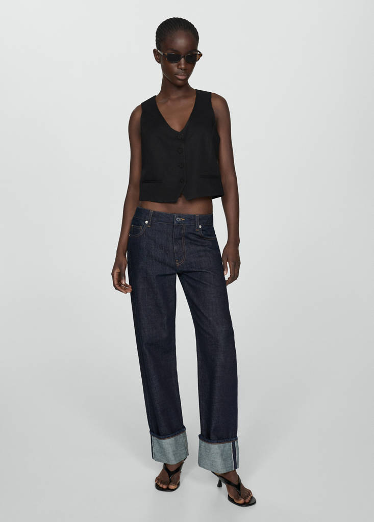 Linen waistcoat with buttons — Black