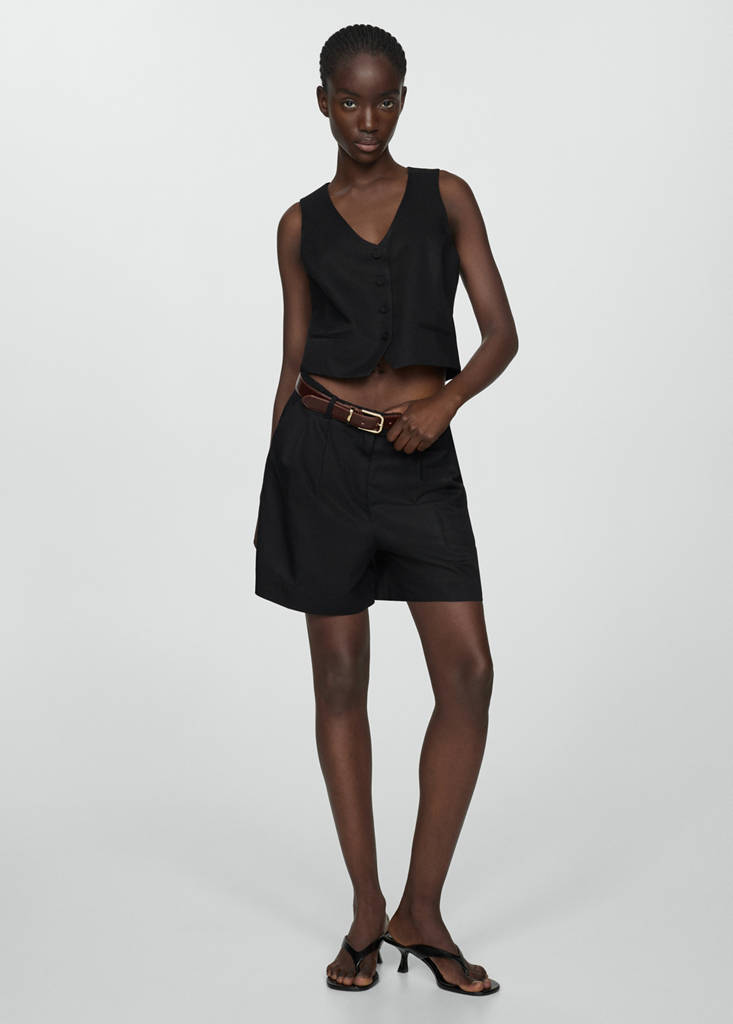 Linen waistcoat with buttons — Black