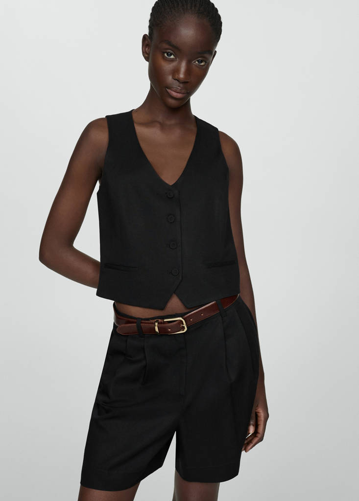 Linen waistcoat with buttons — Black
