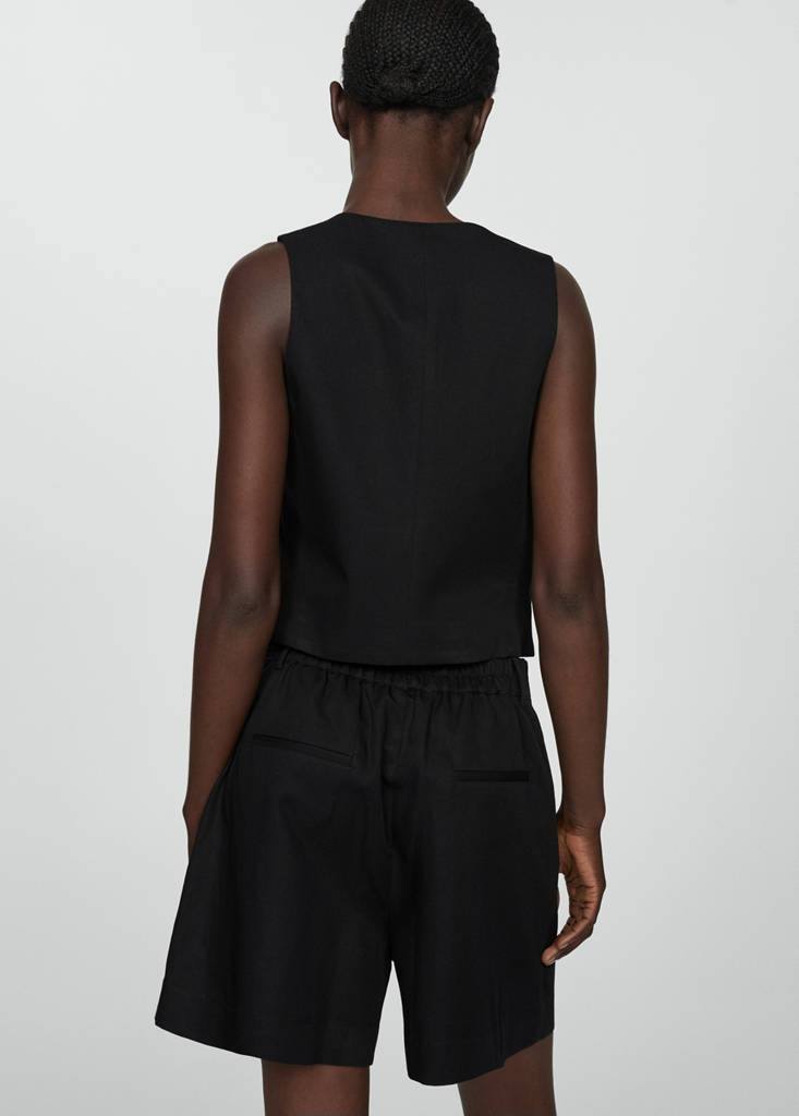 Linen waistcoat with buttons — Black