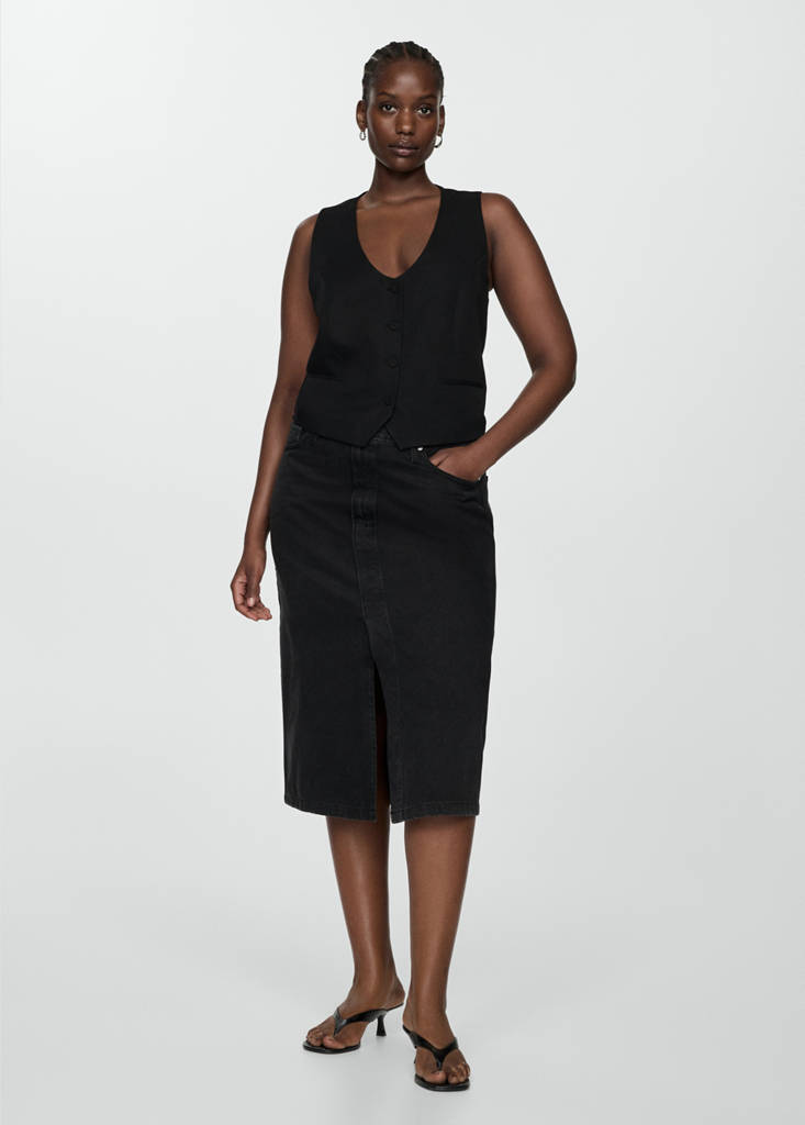 Linen waistcoat with buttons — Black