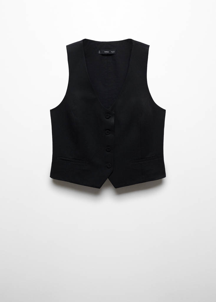 Linen waistcoat with buttons — Black