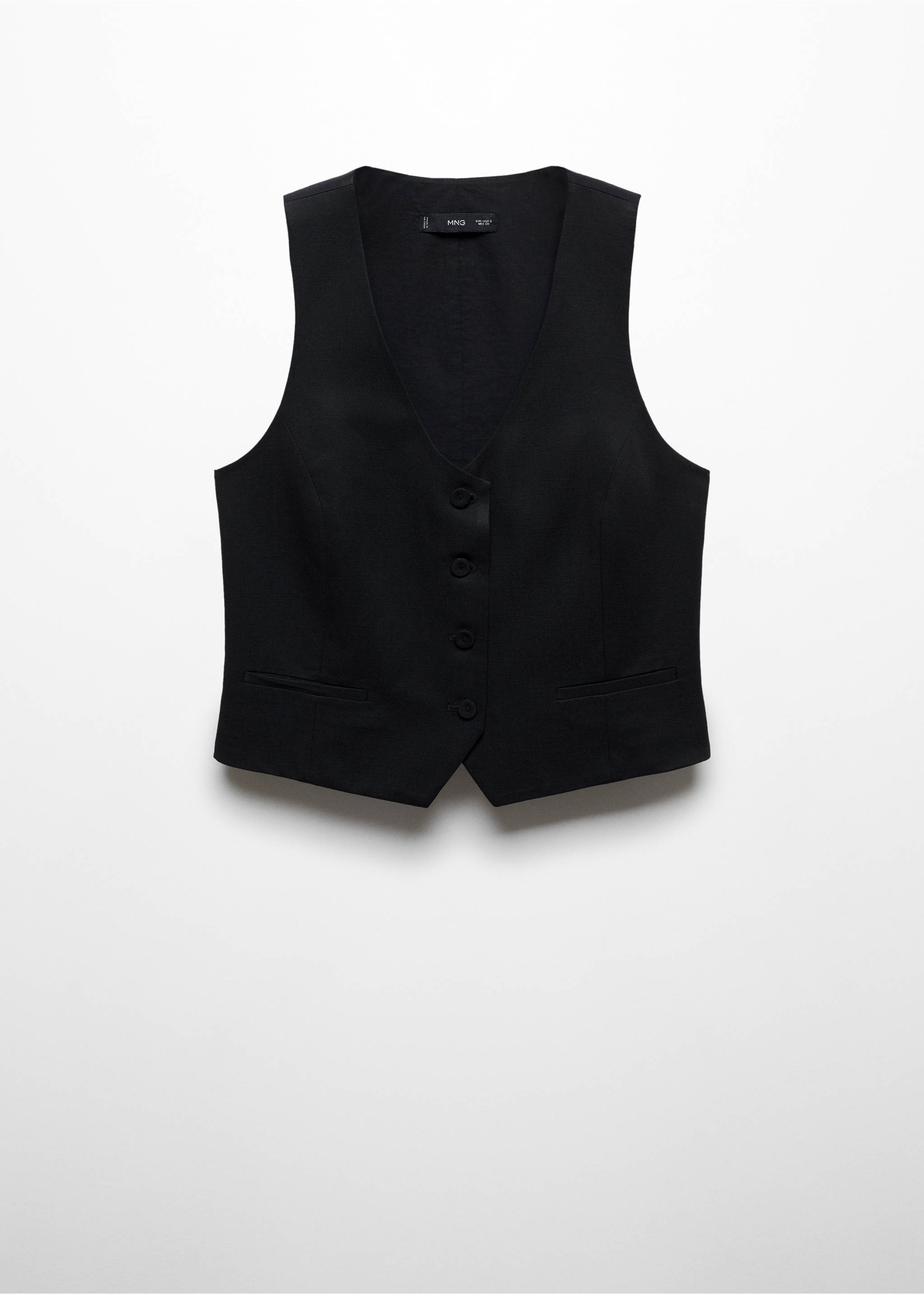 Linen vest with buttons - Article without model, Black. Ref: 67069229-00.