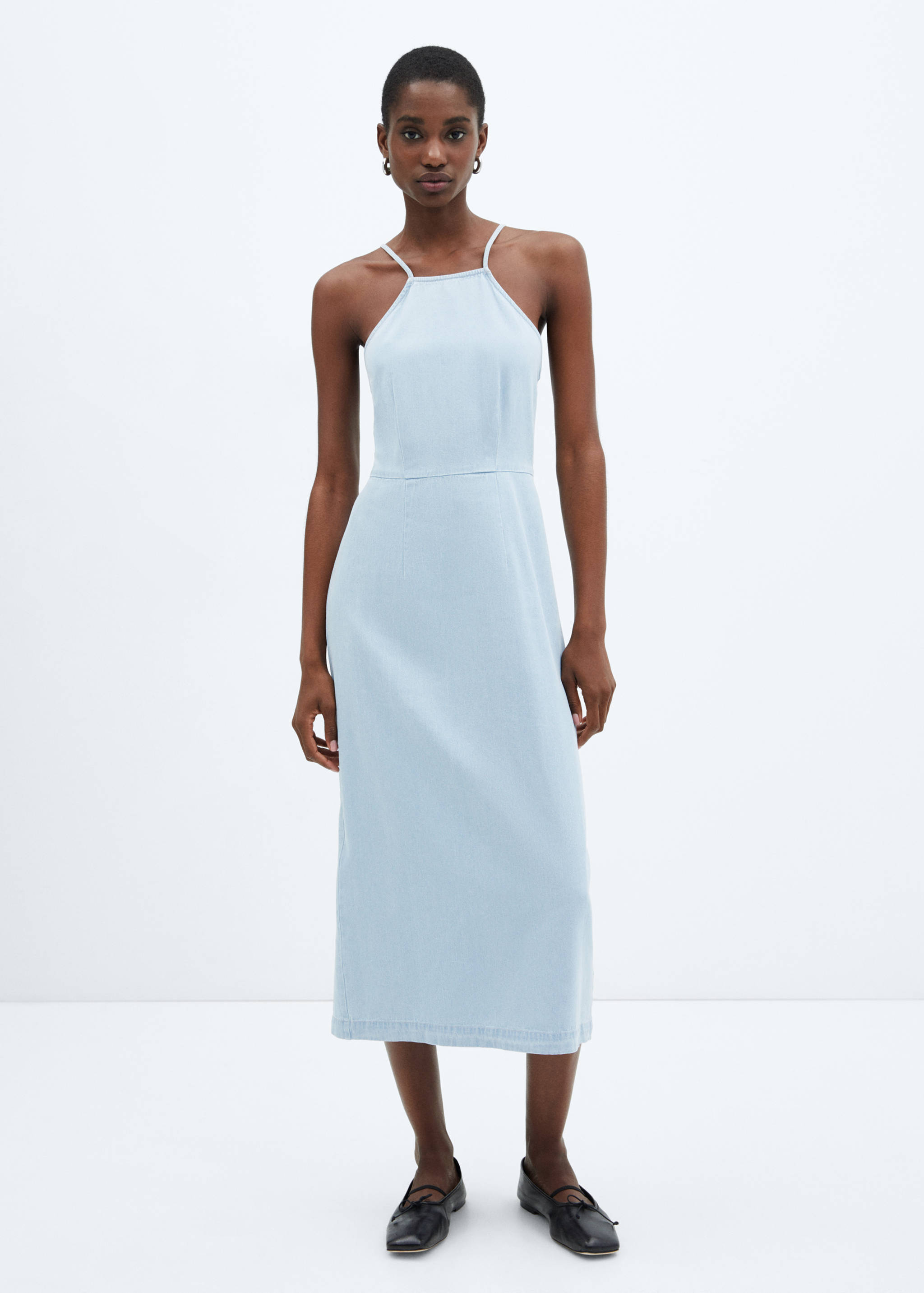 strappy denim dress for women Indigo Tall Strappy Denim Mini Dress