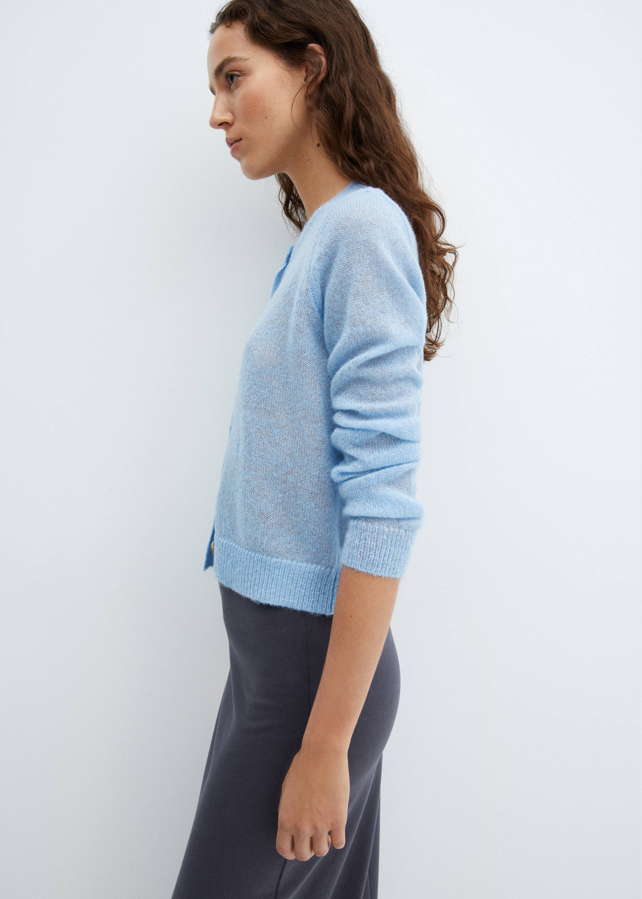 金银线纽扣开襟毛衣 - null