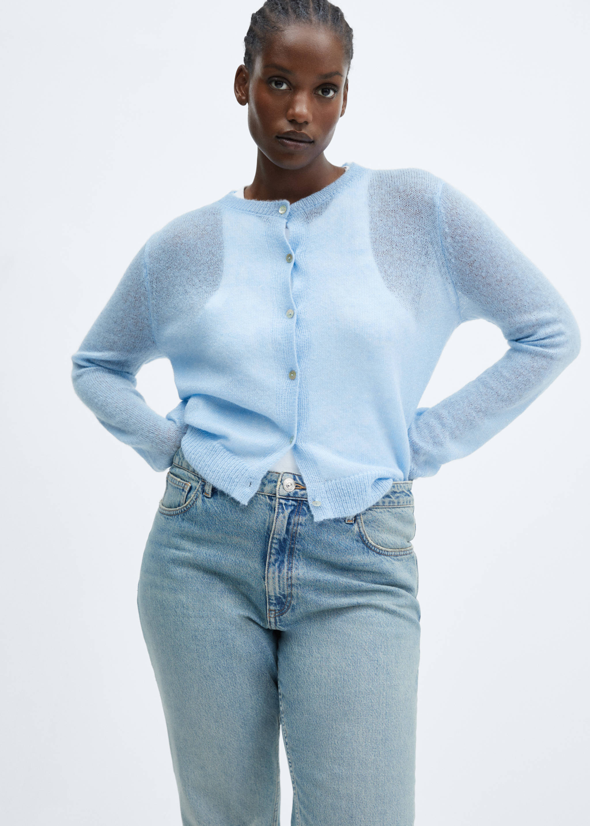 金银线纽扣开襟毛衣 - null