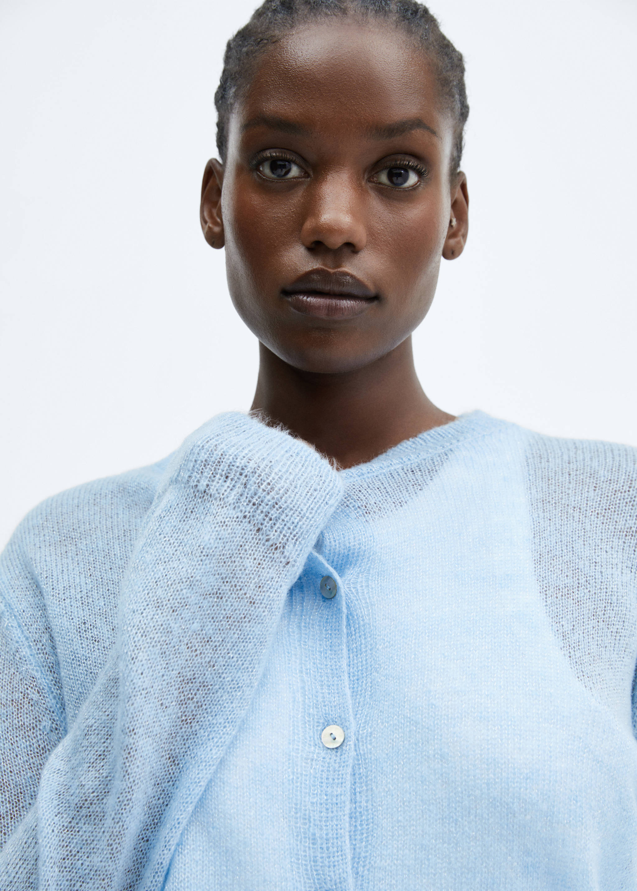 金银线纽扣开襟毛衣 - null