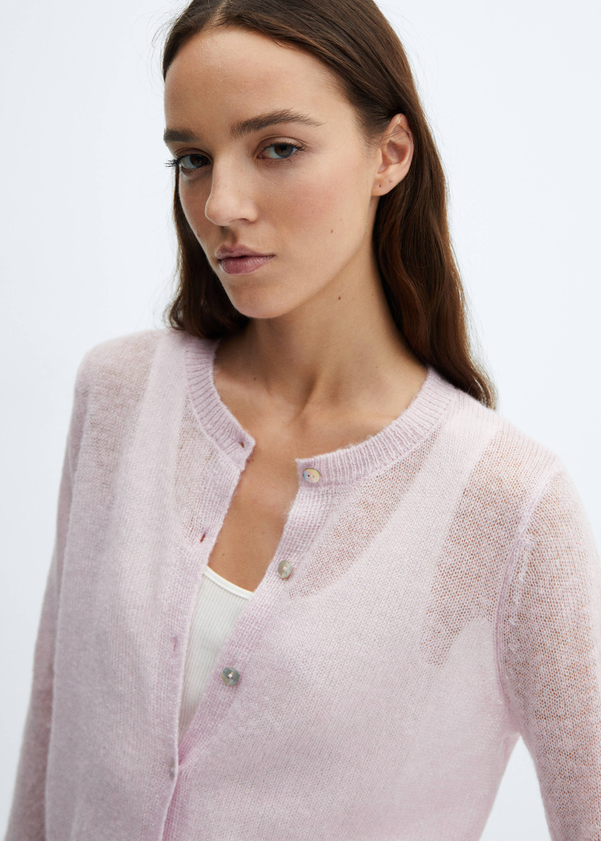 金银线纽扣开襟毛衣 - null