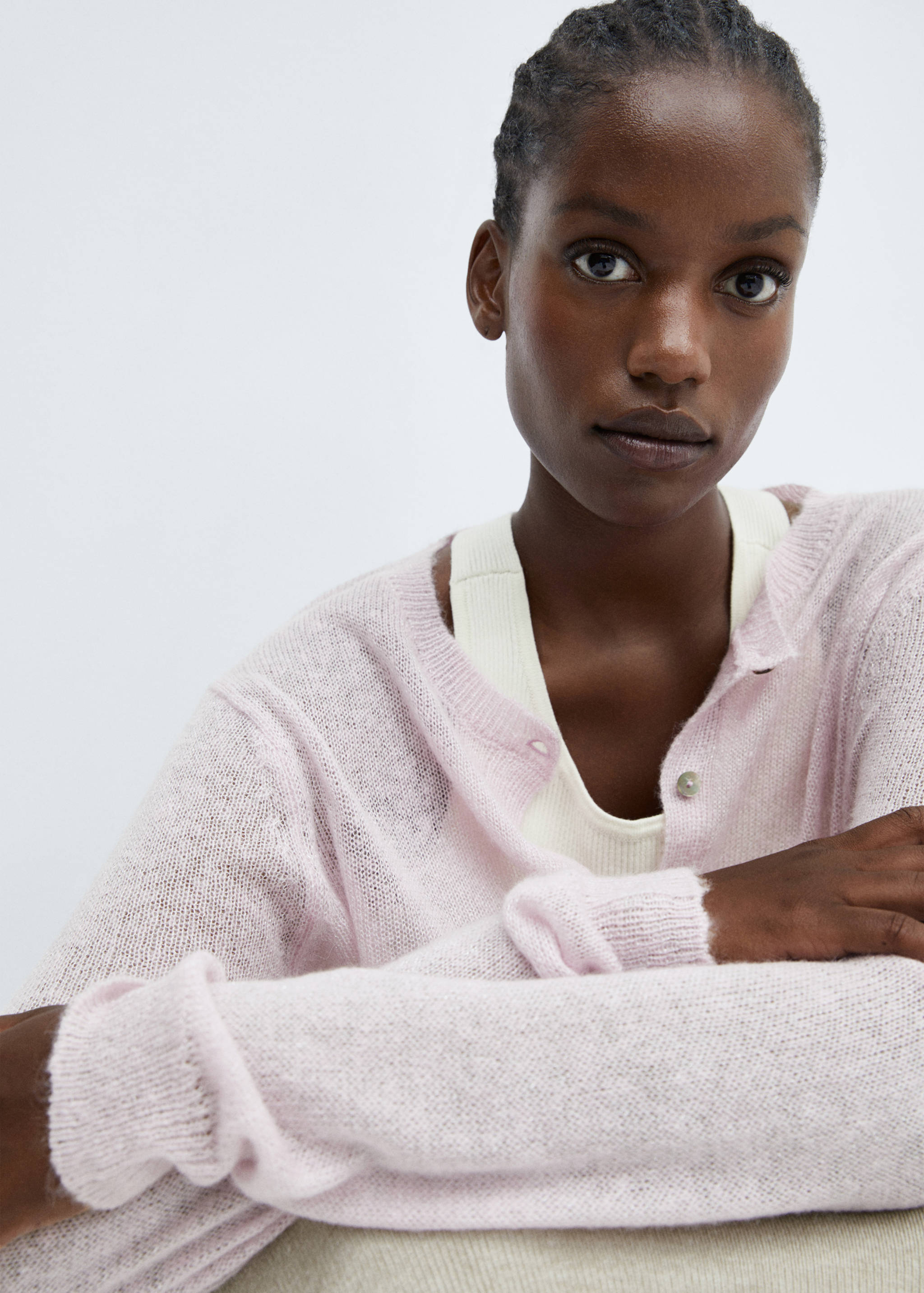 金银线纽扣开襟毛衣 - null