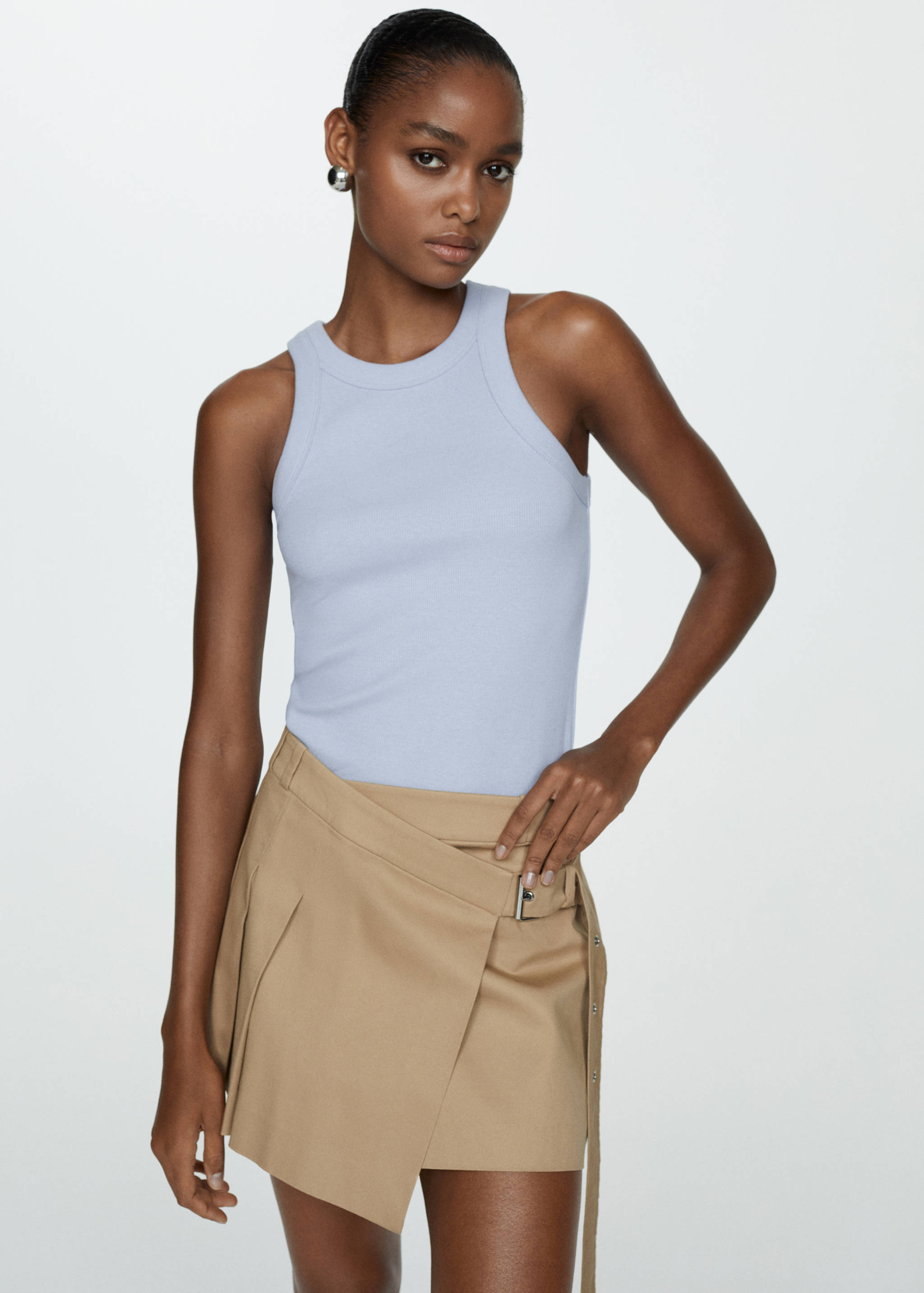 Ribbed cotton-blend top - Medium plane