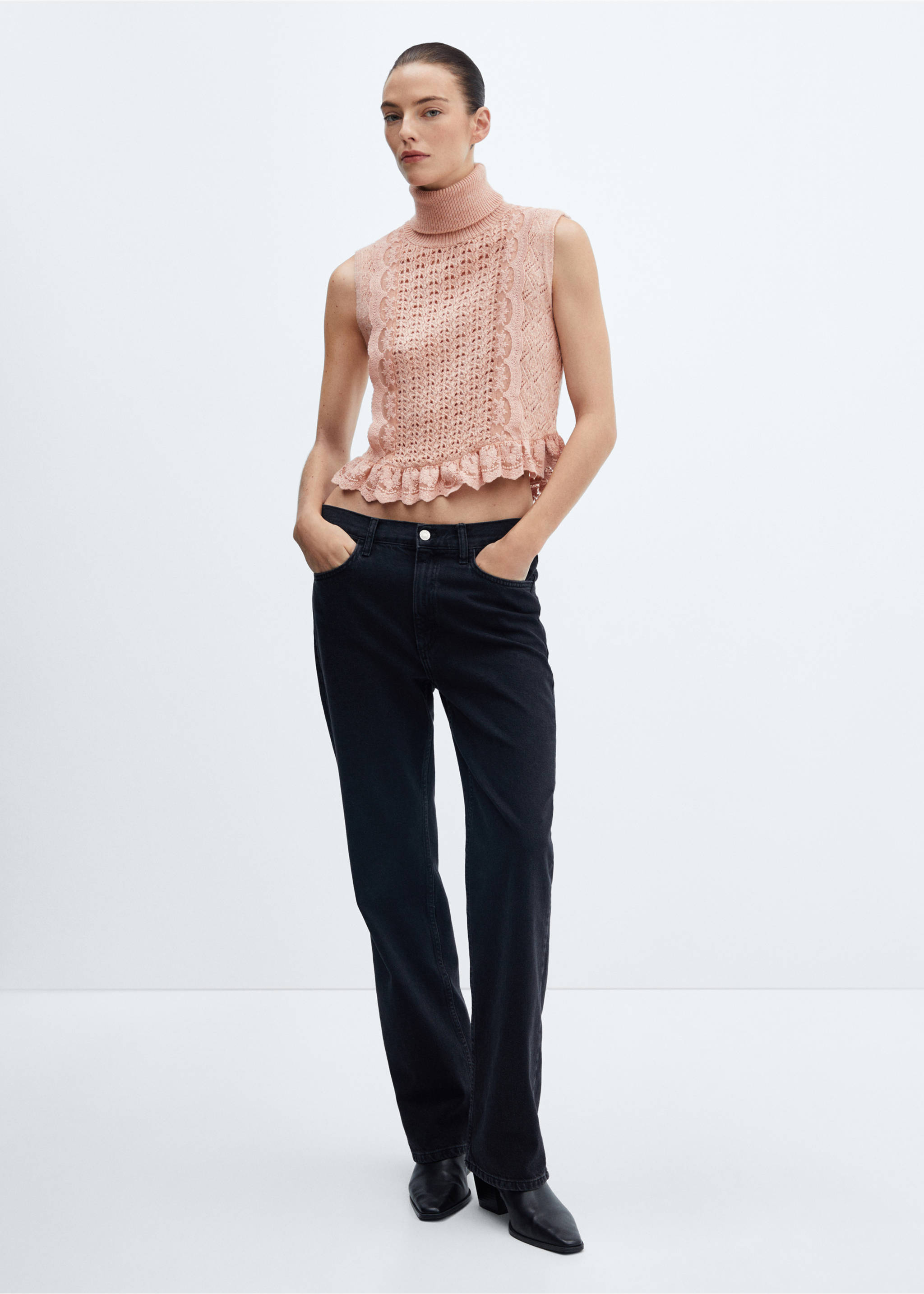 Ruffled openwork gilet - General plane, Pink. Ref: 67070482-00.