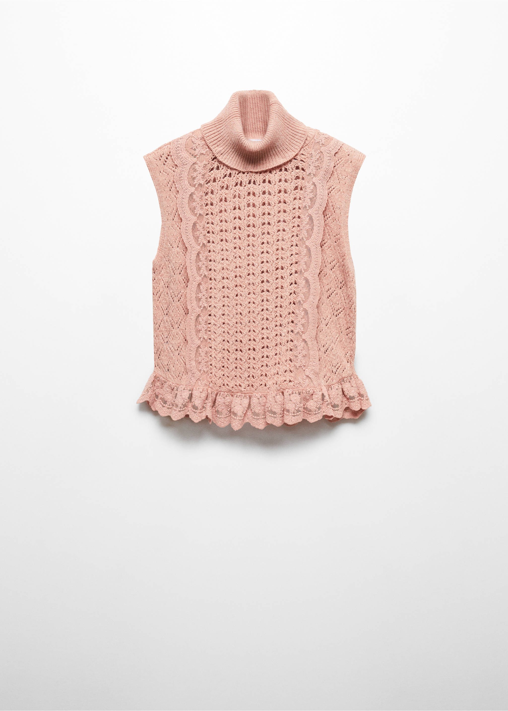 Ruffled openwork gilet - Article without model, Pink. Ref: 67070482-00.
