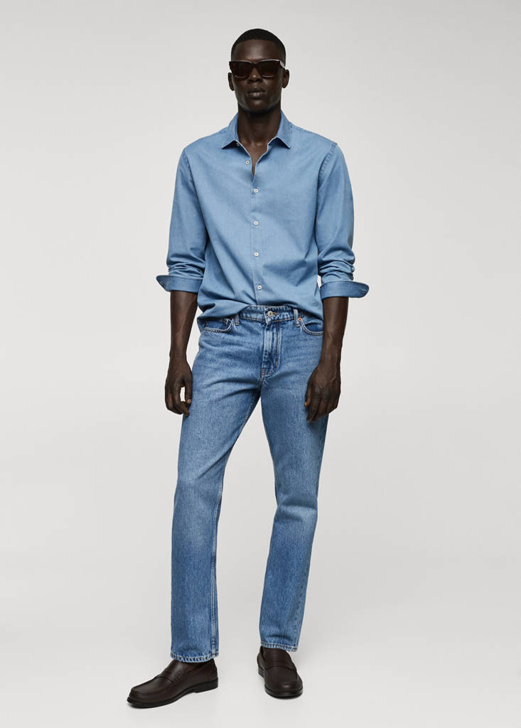 Regular-fit cotton chambray shirt — Light Blue