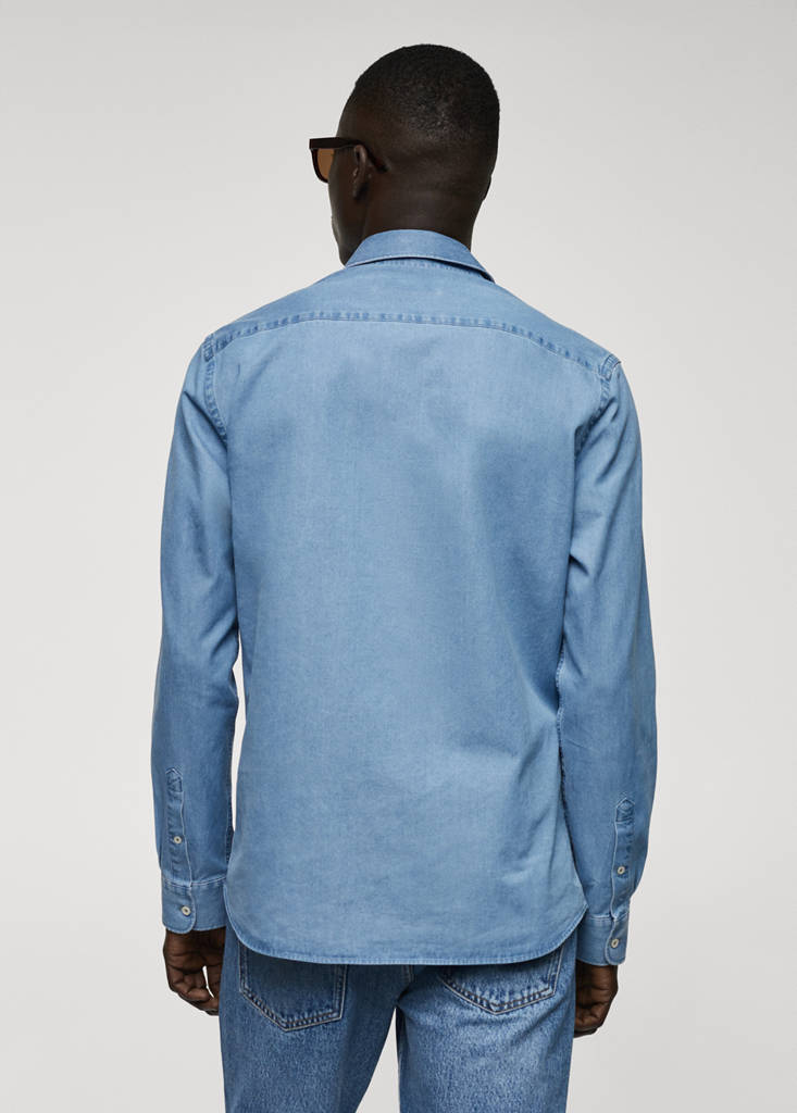 Regular-fit cotton chambray shirt — Light Blue