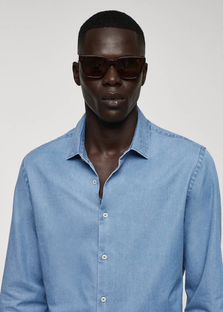 Regular-fit cotton chambray shirt — Light Blue