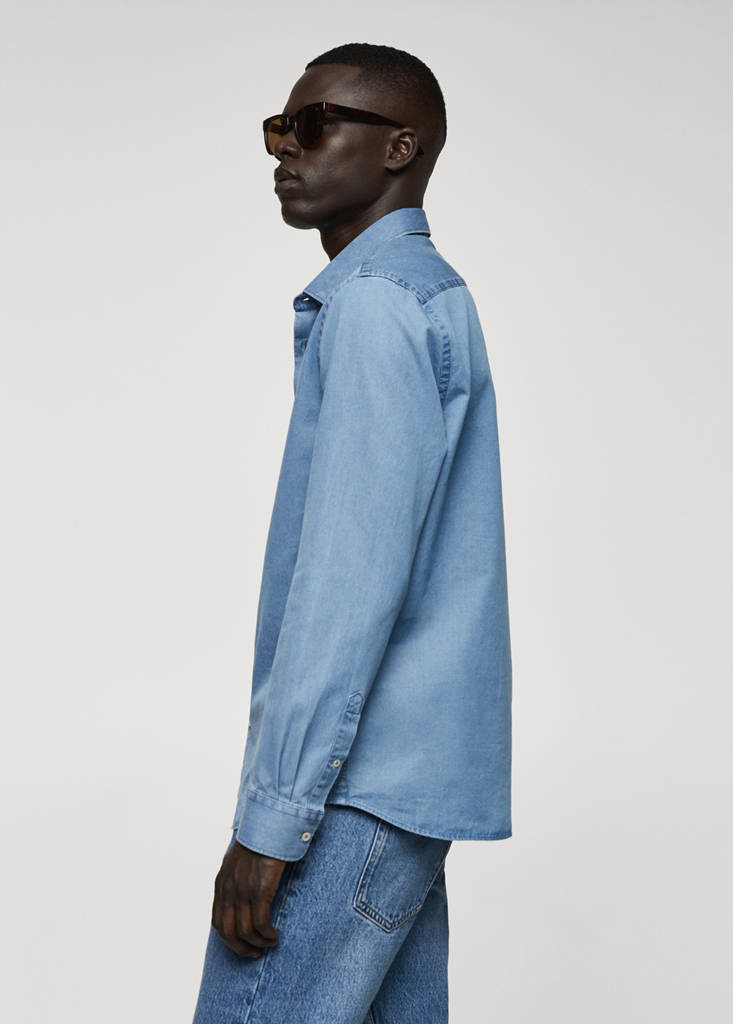 Regular-fit cotton chambray shirt — Light Blue