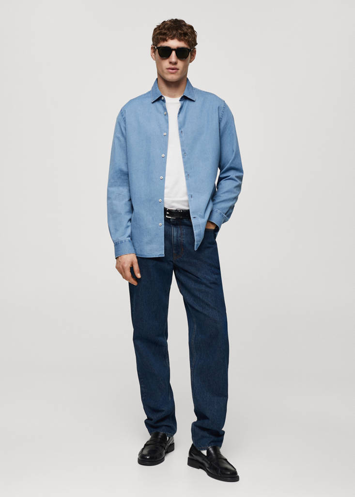 Regular-fit cotton chambray shirt — Light Blue