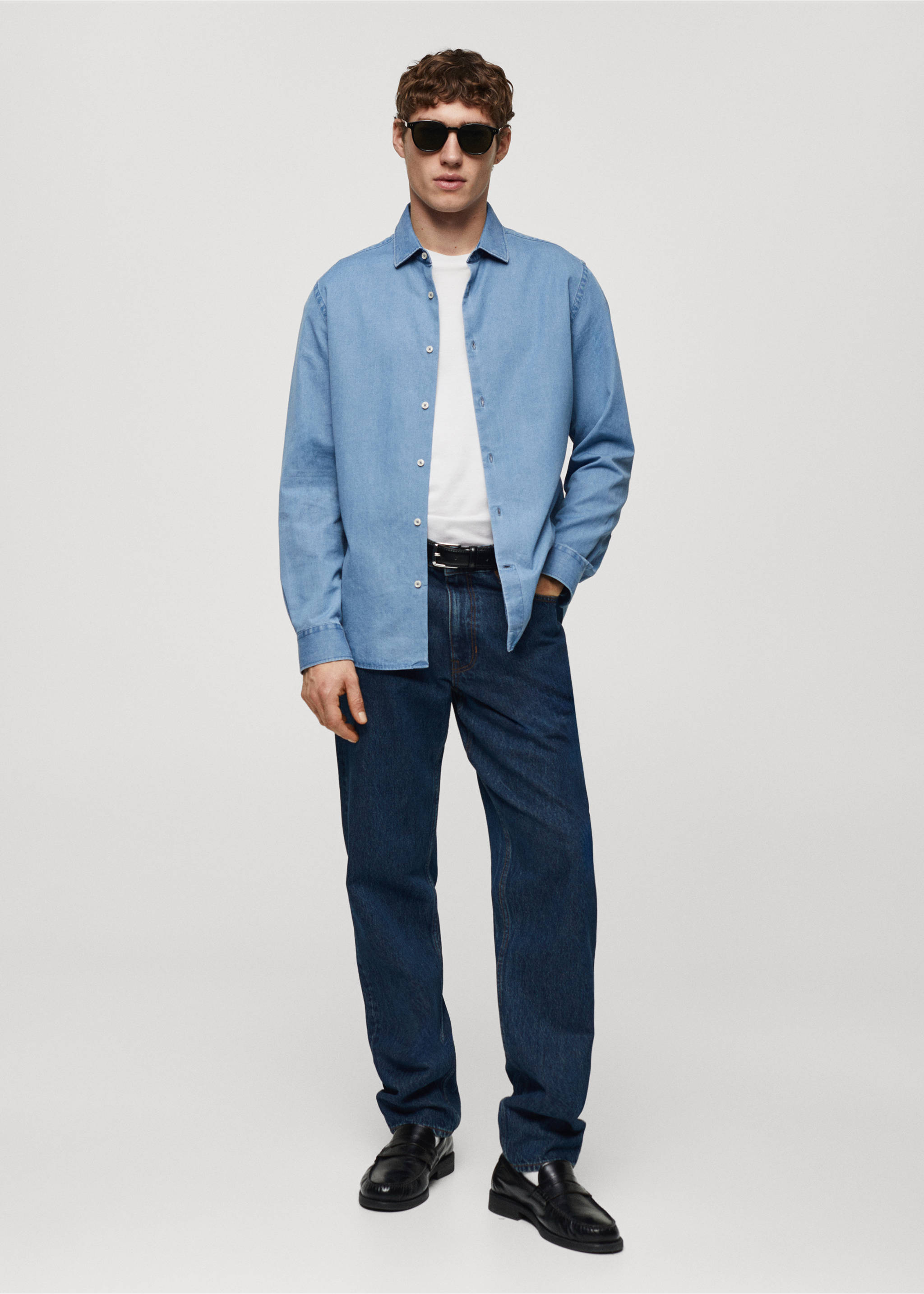 Camisa regular fit chambray algodón - Plano general, Azul claro. Ref: 67070628-01.