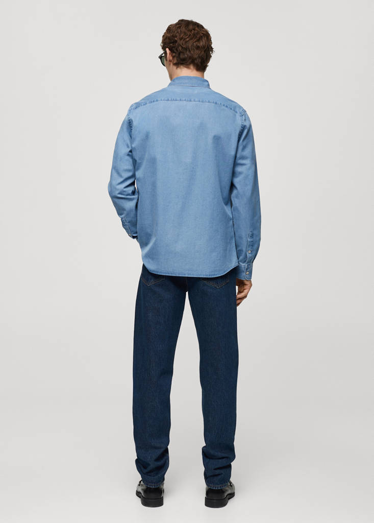 Regular-fit cotton chambray shirt — Light Blue
