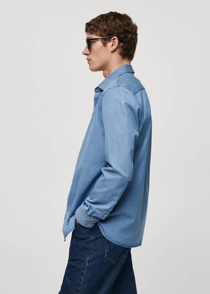 Regular-fit cotton chambray shirt — Light Blue