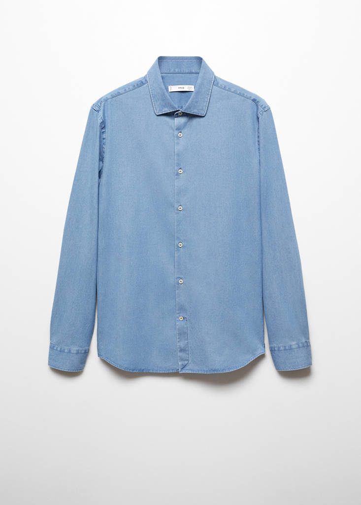 Regular-fit cotton chambray shirt — Light Blue