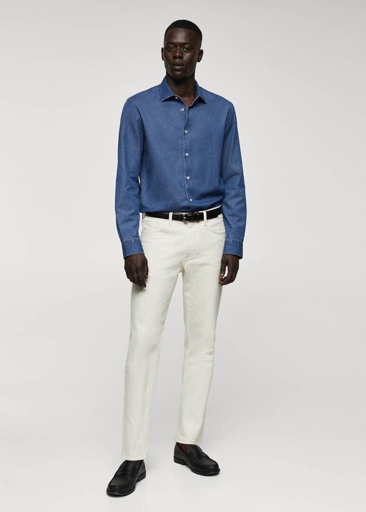 Regular-fit cotton chambray shirt — Medium Blue