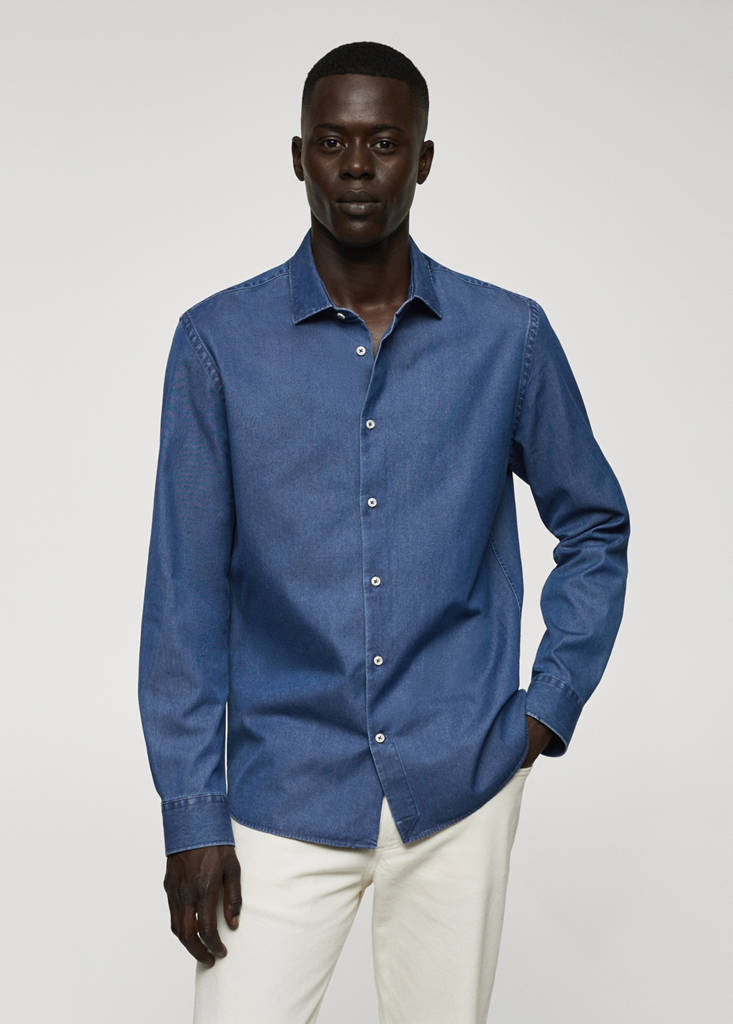 Regular-fit cotton chambray shirt — Medium Blue