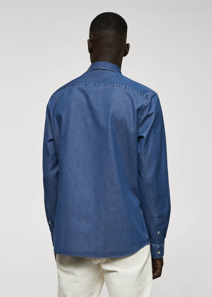 Regular-fit cotton chambray shirt — Medium Blue