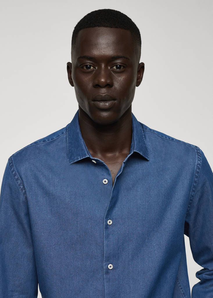 Regular-fit cotton chambray shirt — Medium Blue