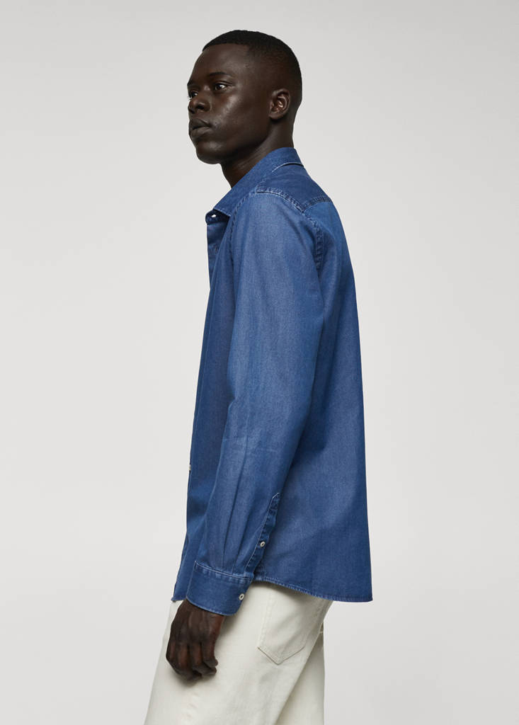 Regular-fit cotton chambray shirt — Medium Blue