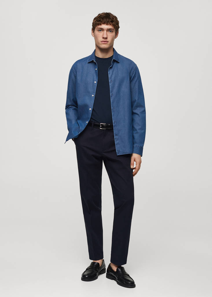Regular-fit cotton chambray shirt — Medium Blue
