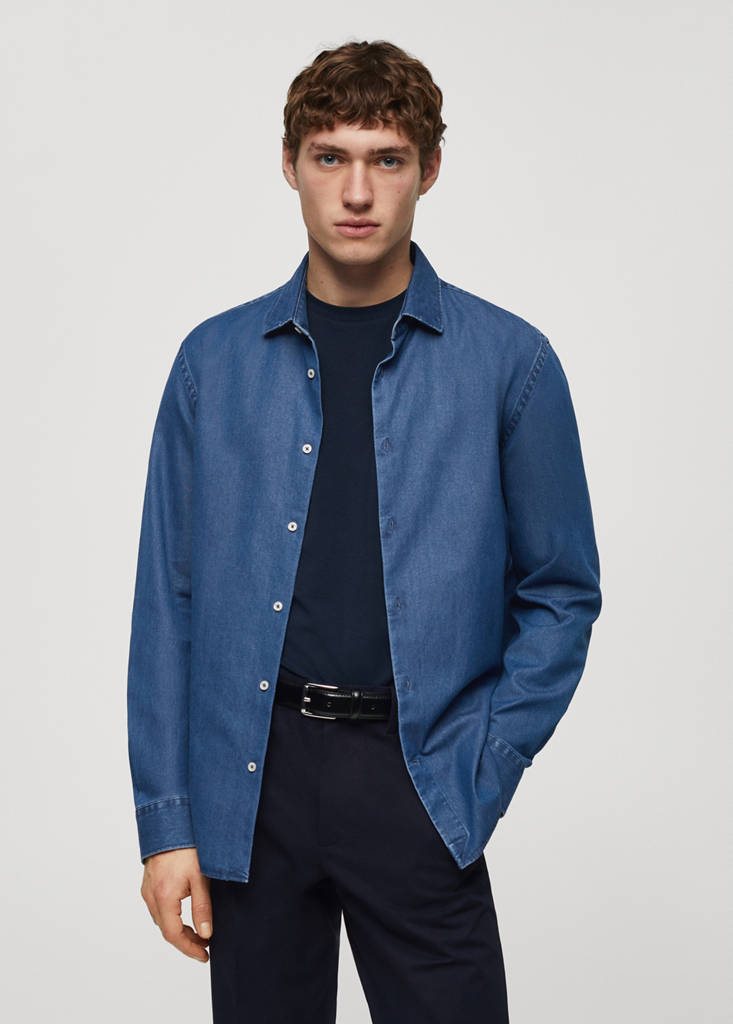Regular-fit cotton chambray shirt — Medium Blue
