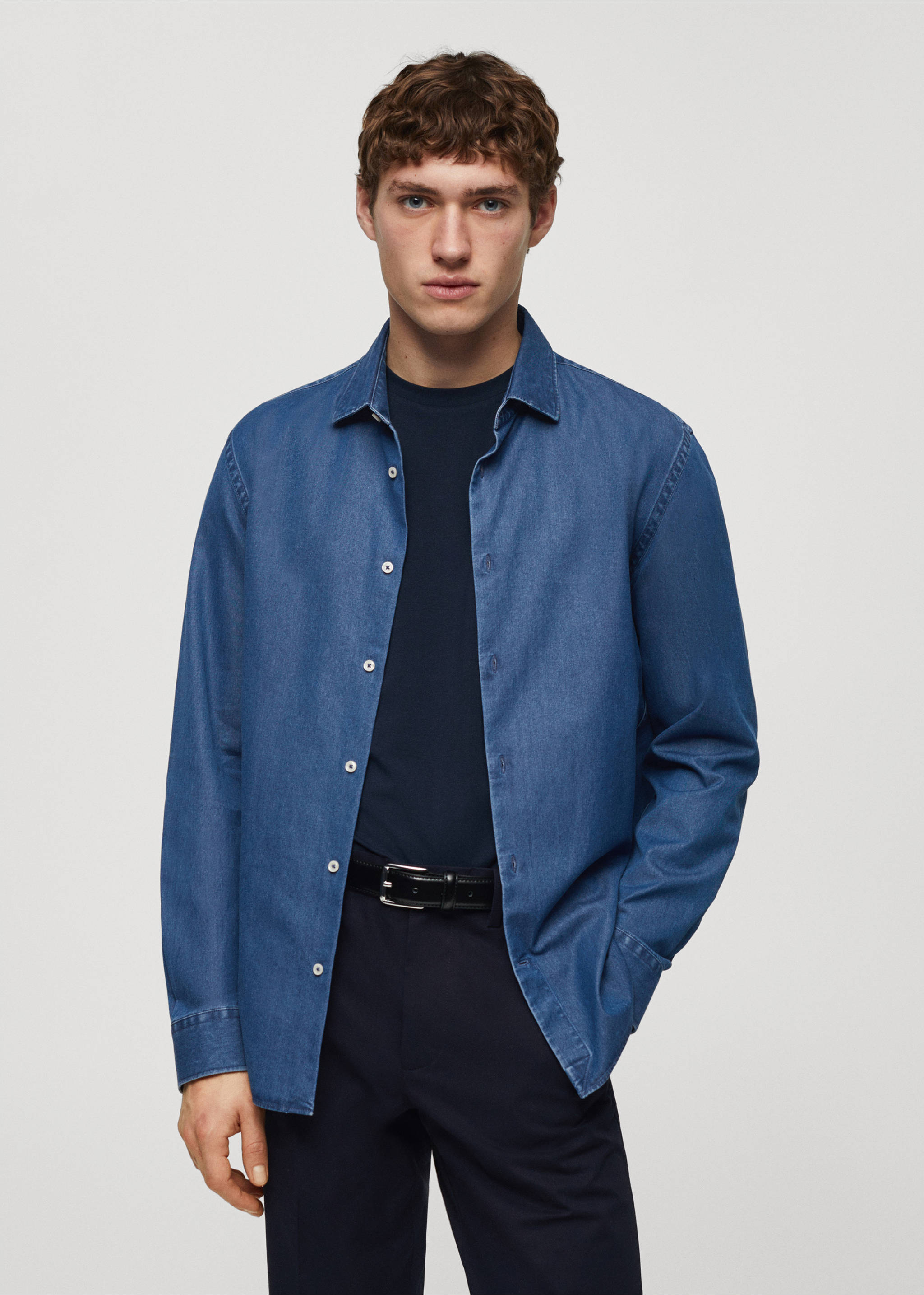 Camisa regular fit chambray algodón - Plano medio, Azul medio. Ref: 67070628-01.
