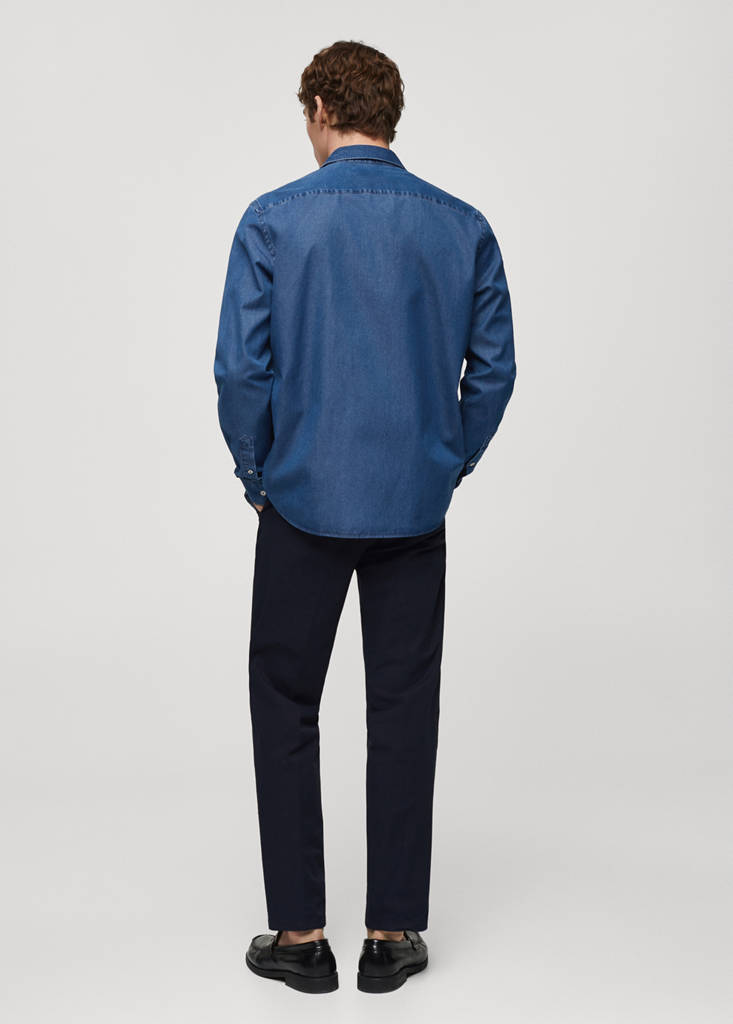 Regular-fit cotton chambray shirt — Medium Blue