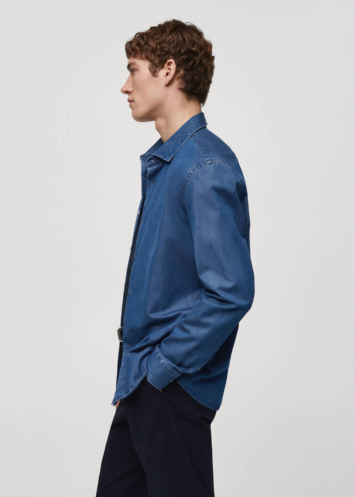 Regular-fit cotton chambray shirt — Medium Blue