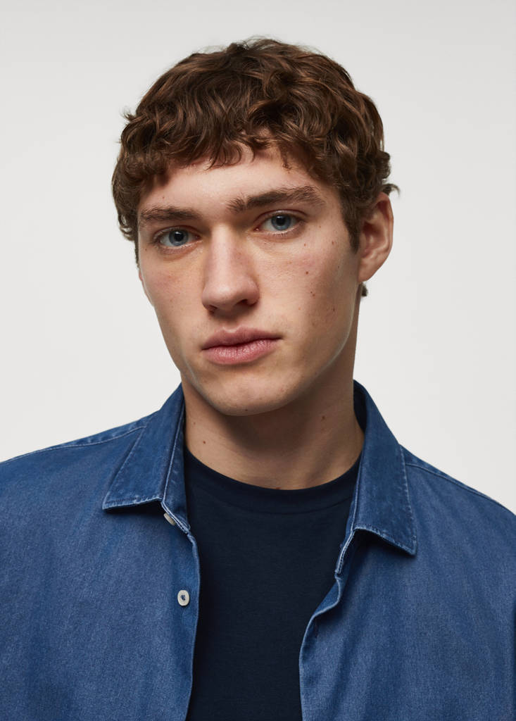 Regular-fit cotton chambray shirt — Medium Blue