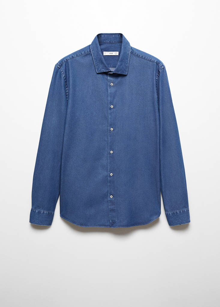 Regular-fit cotton chambray shirt — Medium Blue