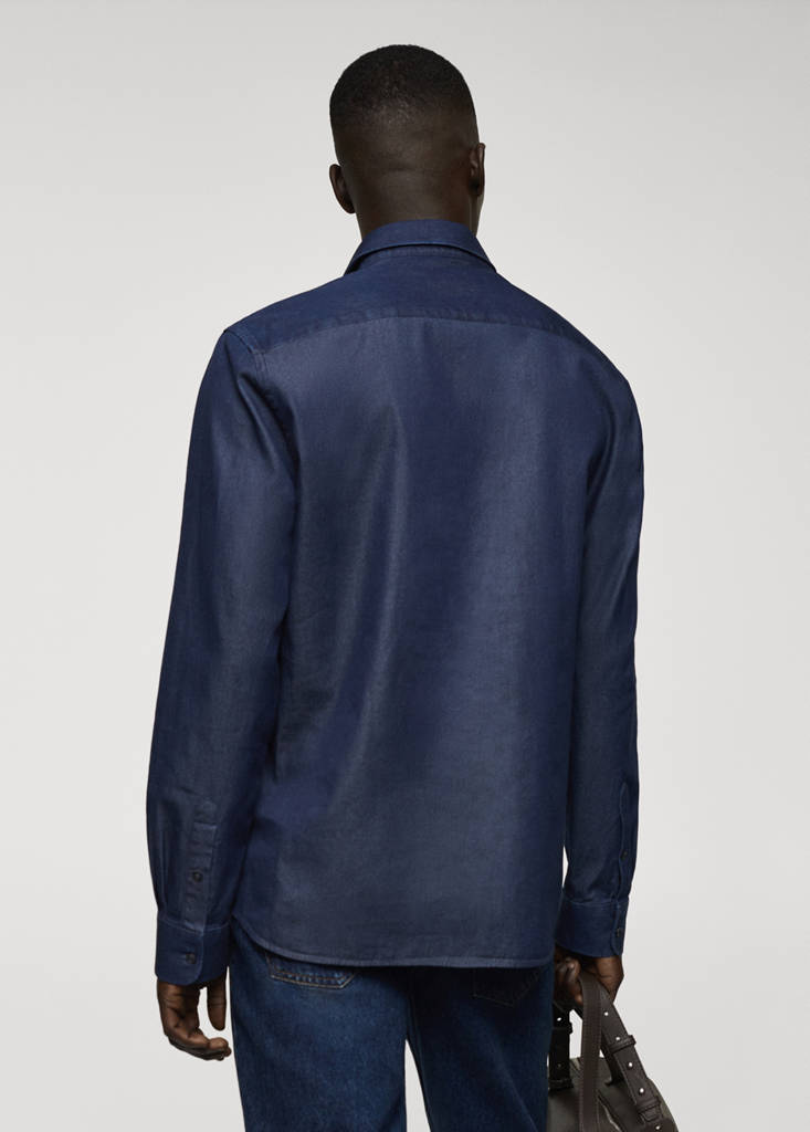 Regular-fit cotton chambray shirt — Dark Blue